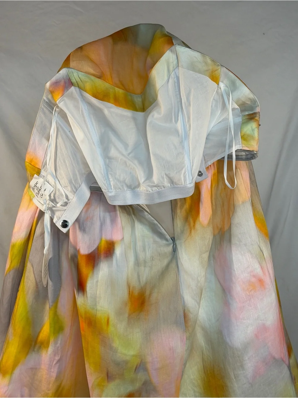 Tracy Reese Strapless Watercolor Floral Midi Dress in Pink, Yellow and Cream - Picture 8 of 11